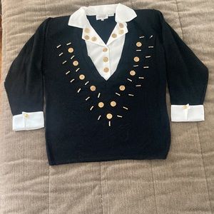 Vintage Eugenia all in one sweater/shirt, black and white